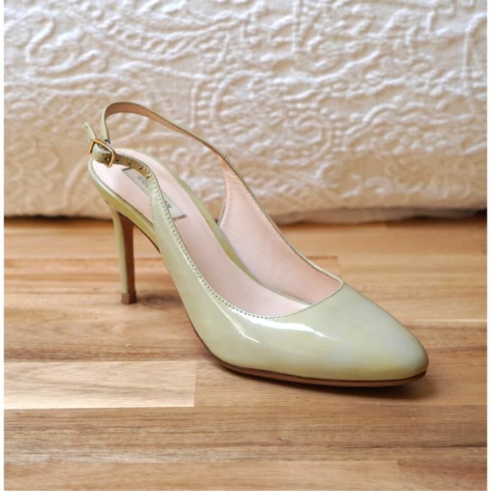 Cole Haan Grand.OS Patent Slingback Heels Size 6 Gray Sage Almond Toe Pump